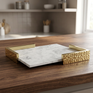 Best Quality Handcrafted White Marble Serving Tray Decorative with Hammered <b>Corners</b> for Serving Dishes and Drinks - Product Image 1