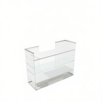 Étagère d'angle centrale moderne 120x120x H 100 en verre blanc brillant, pré-assemblée pour magasin de détail