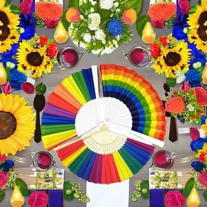 Abanicos Plegables de Bambú Personalizados con Diseño de Arcoíris, Abanicos de Mano de Plástico Coloridos Clásicos y Tradicionales para Decoraciones de Boda LGBT y Hogar - Product Image 2