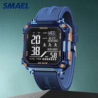 SMAEL 8129 Wasserdichte 5BAR Chronograph Stoppuhr Taucher-Alarm Doppel-Sport Quadratische Digitaluhr Unisex Luxus 43mm Silikonarmband
