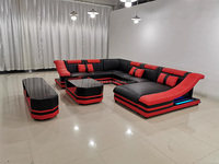 Canapé en cuir en forme de U à siège unique de haute qualité grandes lumières LED de luxe rejoignent les couleurs canapé fonction personnalisée fauteuil de rangement canapé
