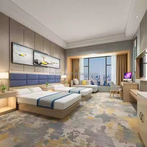 Conjunto de Dormitorio Moderno y Económico para Hoteles, Paquete Estándar para Habitaciones de Hotel con Base de Cama, Cabecera, Mesitas de Noche, Mueble para TV y Armario - Product Image 1