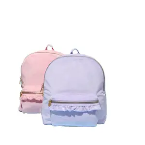 子供のためのカスタムスクールバッグベルベットフリルハートバックパック女性の小さなピンクのバックパック