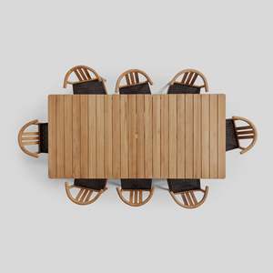 Ensemble de table et de chaises de salle à manger en teck massif, fabriqué à la main, pour patio de luxe, meubles d'extérieur - Product Image 1