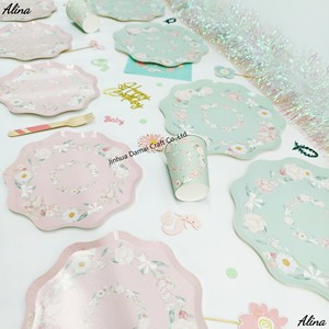 Vaisselle jetable pour fête à thème floral DAMAI, cyan rose, pour filles, anniversaire, serviettes en papier, gobelets, assiettes - Product Image 4