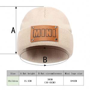 Gorros para Niños, Gorro de Moda para Bebé, Gorro de Invierno con Etiqueta de Cuero, Tejido a Cuadros, Gorro de Punto para Bebé, Gorra para Niños y Niñas - Product Image 5
