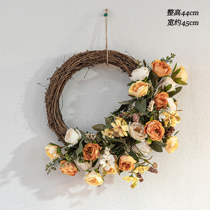 Autumn yellow white pomegranate rose bead string wreath