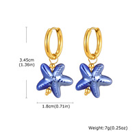 Faible MOQ Boucles d'oreilles créoles pendantes motif poisson mignon, résistantes à la transpiration et à la décoloration, plaquées or, style océan, bijoux pour femme