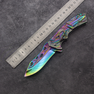 Navaja Plegable de 8.1 Pulgadas con Grabado de Dragón Multicolor, Acero 3Cr13 con Clip, Herramienta EDC para Camping, DIY, OEM, Recubrimiento de Titanio Personalizado - Product Image 2