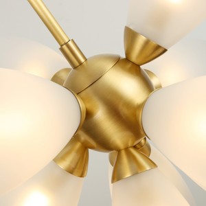Lustre moderne créatif en verre givré en forme de pétale, cadre en laiton, luminaire suspendu artistique pour salon et salle à manger - Product Image 5