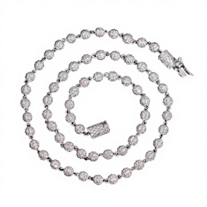 GRA Certified Iced Moissanite Bead <b>Cuban</b> <b>Link</b> Necklace 18K White Gold Plated 925 <b>Silver</b> Hip Hop Necklace - Product Image 2