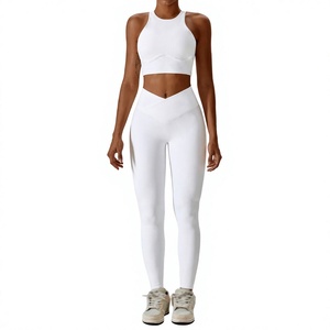 Ensemble de yoga 2 pièces pour femme, couleur unie, avec leggings taille haute et crop top à col roulé, dos croisé et fermeture éclair frontale, tenue de sport longue - Product Image 6