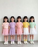 Ensemble de 2 pièces pour filles CAF109 à 3,15 dollars, t-shirt à manches courtes et jupe en tulle à dentelle, ensemble de vêtements d'été pour enfants en gros