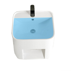 Lavabo mural autoportant noir mat avec étagère intégrée pour articles de toilette et shampoing – tout-en-un - Product Image 2