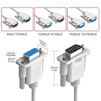 Cable Serial RS232 DB9 Macho a Macho de 9 Pines D-Sub, Cable de Cobre Trenzado con Cubiertas de Plástico Moldeado Blanco