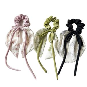 European American Summer Floral <b>Bow</b> Long Ponytail Ribbon Large Band Sweet Fabric Hair Tie Accessory - Product Image 1