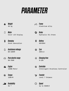 Bicicleta Eléctrica de Montaña Shengmilo S900 para la UE, Reino Unido y EE. UU., 60V 30Ah, Llantas Gruesas de 20 Pulgadas, Batería de Litio sin Escobillas de 1500W, 65 km/h de Alta Velocidad para Adultos - Product Image 6