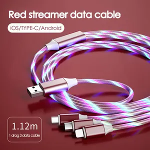 Cable de carga para teléfono móvil, adaptador de cable 3 en 1 con luz LED colorida brillante