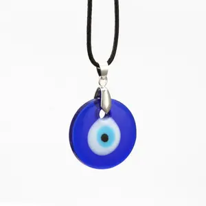 2022 Best Selling Wax Touw Glas Ronde Ketting Turkse Blauwe Ronde Evil Eyes Hanger Ketting Voor Vrouwen Mannen