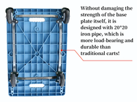 Chariot à main industriel en plastique pliable à quatre roues, capacité de 300 kg, robuste, silencieux, chariot de plateforme, chariot de magasinage, de stockage