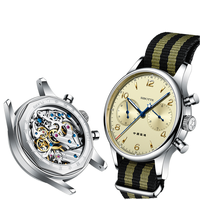 Montre mécanique à remontage manuel, édition internationale, chronographe, acier inoxydable, cadran en toile, aiguilles originales