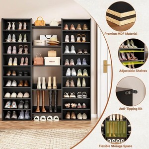 Étagère à chaussures en bois et panneau de rangement pour salon et entrée d'appartement - Organisateur de chaussures imperméable et gain de place - Product Image 4