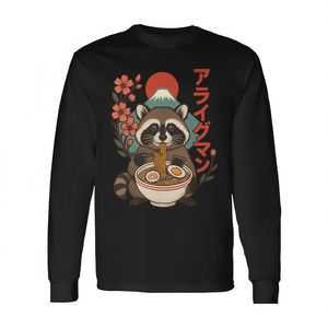 T-shirt à manches longues avec dessin animé de raton laveur mangeant du ramen - Product Image 2