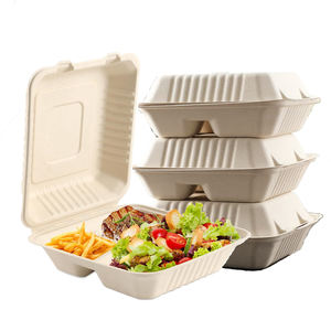 Toptan gıda sınıfı kapaklı şeker kamışı Bagasse yemek kabı 9 "x 6" ağır biyobozunur gıda kapaklı kutu - Product Image 3