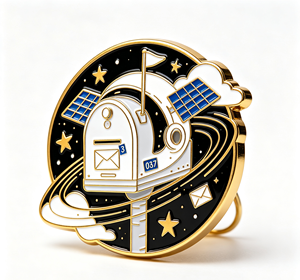 Pin de solapa de metal esmaltado personalizado con diseño de buzón y satélite, pulido, coleccionable, para arte y regalo - Product Image 4