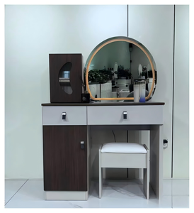 Modern <b>Makeup</b> Vanity Table with Lighted <b>Mirror</b> and Storage Cabinet for Bedroom Furniture - Product Image 1