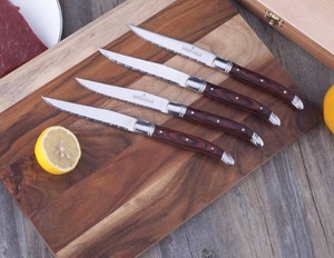 Couteau à steak <span class=keywords><strong>Laguiole</strong></span> de luxe en acier inoxydable de haute qualité, à lame dentelée, manche en bois, ensemble de couteaux de chef écologiques pour usage en restaurant - Product Image 5