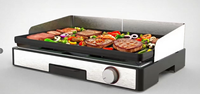 Plaque de cuisson électrique en aluminium moulé sous pression avec revêtement PTFE, gril plat réversible sans fumée pour burgers, œufs, crêpes, avec plateau amovible en acier inoxydable pour hôtels