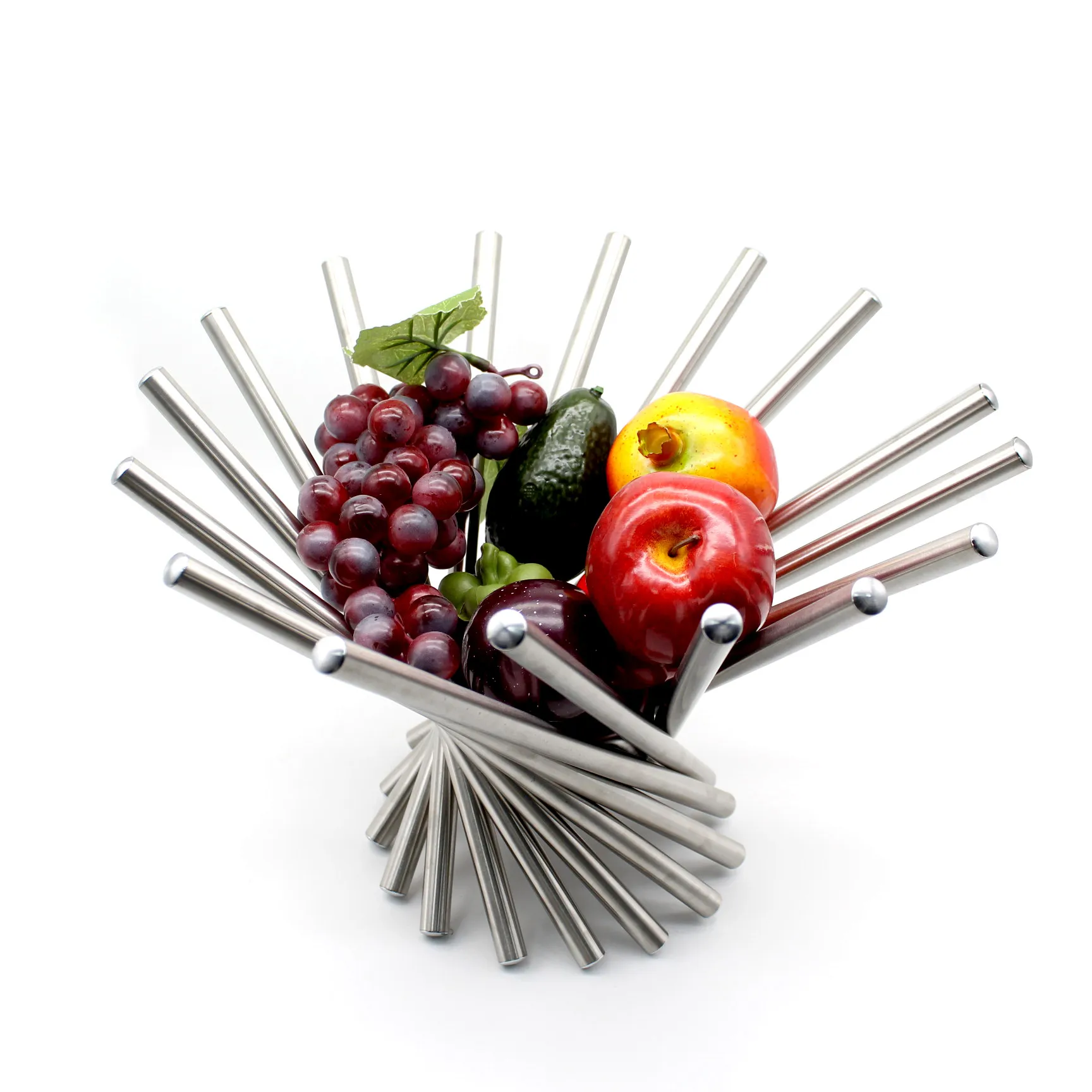 Cesta de frutas dobrável em aço inoxidável, cesta de frutas de rotação, suporte de fruta da tigela do metal