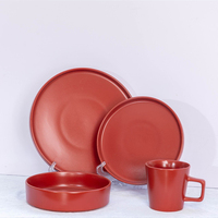 Service de vaisselle classique de luxe en grès émaillé rouge, 4 pièces, résistant au lave-vaisselle, au four, au micro-ondes et à la chaleur
