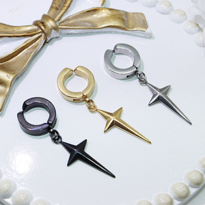 Star Shape <b>Clip</b>-on Earrings Stainless Steel For Men And Women Simple Style No Piercing Required Fashion Jewelry - Product Image 3