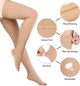 Bas de contention anti-embolie de qualité médicale, fabrication OEM ODM, à bout ouvert, tricotés, pour cuisse, avec 2 doigts, manchette personnalisable - Product Image 1