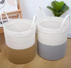 Cesta de algodón con asas <span class=keywords><strong>para</strong></span> la colada, cuerda de algodón <span class=keywords><strong>para</strong></span> decoración del hogar, 100%, hecha <span class=keywords><strong>a</strong></span> <span class=keywords><strong>mano</strong></span> - Product Image 4
