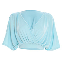 Viviblook Y26TP042 Ropa de Verano para Mujer, Nueva Camiseta Corta con Cuello en V Profundo, Pliegues Cruzados y Mangas Murciélago