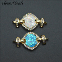 26x15mm Métal Laiton Bleu Blanc Zircon Forme Carrée Fine Mode Double Trou Collier Connecteur Fermoirs pour la Fabrication de Bijoux de Mode
