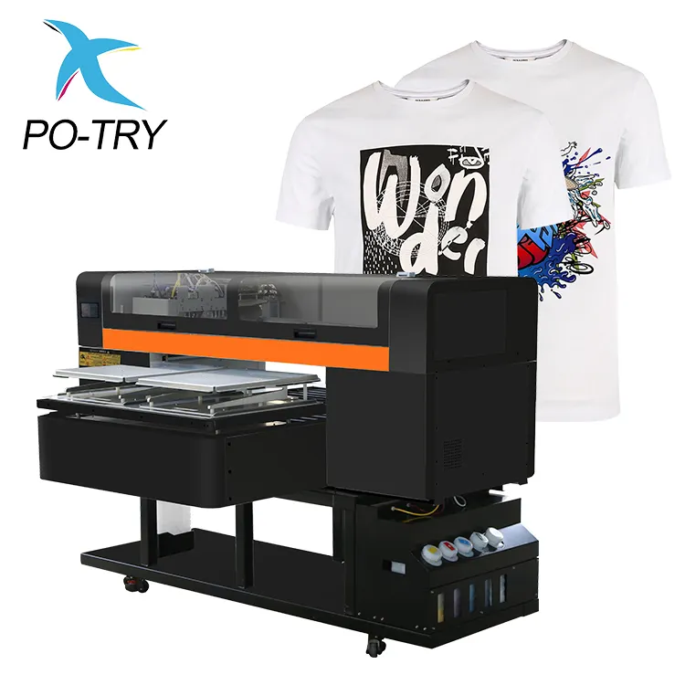 Po-Try Eenvoudige Bedieningssnelheid Tot 70 Stuks/h T Shirt Drukmachine Industriële Dubbele Station Dtg Printer