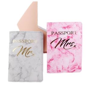 Funda de Pasaporte y Tarjetas de Viaje de Cuero PU Ligero, Impermeable y con Protección RFID, Diseño de Mármol con Estampado Dorado, para Parejas - Product Image 1