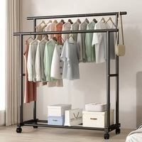 Rak Pakaian Logam Beroda Kapasitas Besar dengan Dua Tiang, Organizer Penyimpanan untuk Kamar Tidur/Balkon, untuk Pakaian & Sepatu, gantungan baju