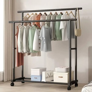 Porte-manteau en métal à double barre mobile de grande capacité, organisateur de rangement <span class=keywords><strong>pour</strong></span> chambre à coucher/balcon, <span class=keywords><strong>étagère</strong></span>s <span class=keywords><strong>pour</strong></span> <span class=keywords><strong>vêtements</strong></span> et chaussures, porte-<span class=keywords><strong>vêtements</strong></span> - Product Image 2
