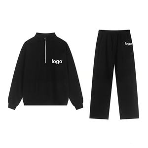 Set Hoodie Kerah Tegak Unisex, Sweatshirt Longgar Hangat dengan Ritsleting, Jaket Kasual, Celana Olahraga, Set Pasangan Musim Gugur, Hoodie Esensial - Product Image 2