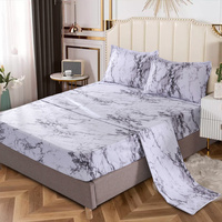 Parure de draps ajustés 3 pièces en satin tricoté 100 % polyester de luxe, sans plis, écologique, 200 fils, style américain, motifs floraux, doux pour les cheveux