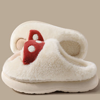 Chaussons d'intérieur en fausse fourrure pour femmes, motif champignon de dessin animé, doux, antidérapants, confortables, chauds et plats
