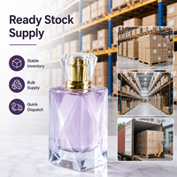Flacon de parfum en verre facetté de 70 ml, transparent et poli, avec vaporisateur à sertir et capuchon doré ou argenté