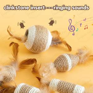 لعبة القط السيزال مختلفة مقاومة للاهتراء رنين الصوت التفاعلية لعبة القط السيزال الكرة مع الريش - Product Image 3