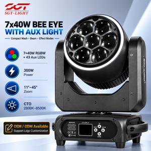 7x40W 4-en-1 RGBW Bee Eye Moving Head Zoom Wash Beam Light CTO 2800K-8500K Contrôle par Pixel 300W DMX512 Lumière <span class=keywords><strong>de</strong></span> Scène pour Mariage - Product Image 1