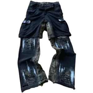 ZHUO YANG CARMENT Grinding Double layer bersama jeans pria fashion kualitas tinggi Jeans demin flare jeans untuk pria